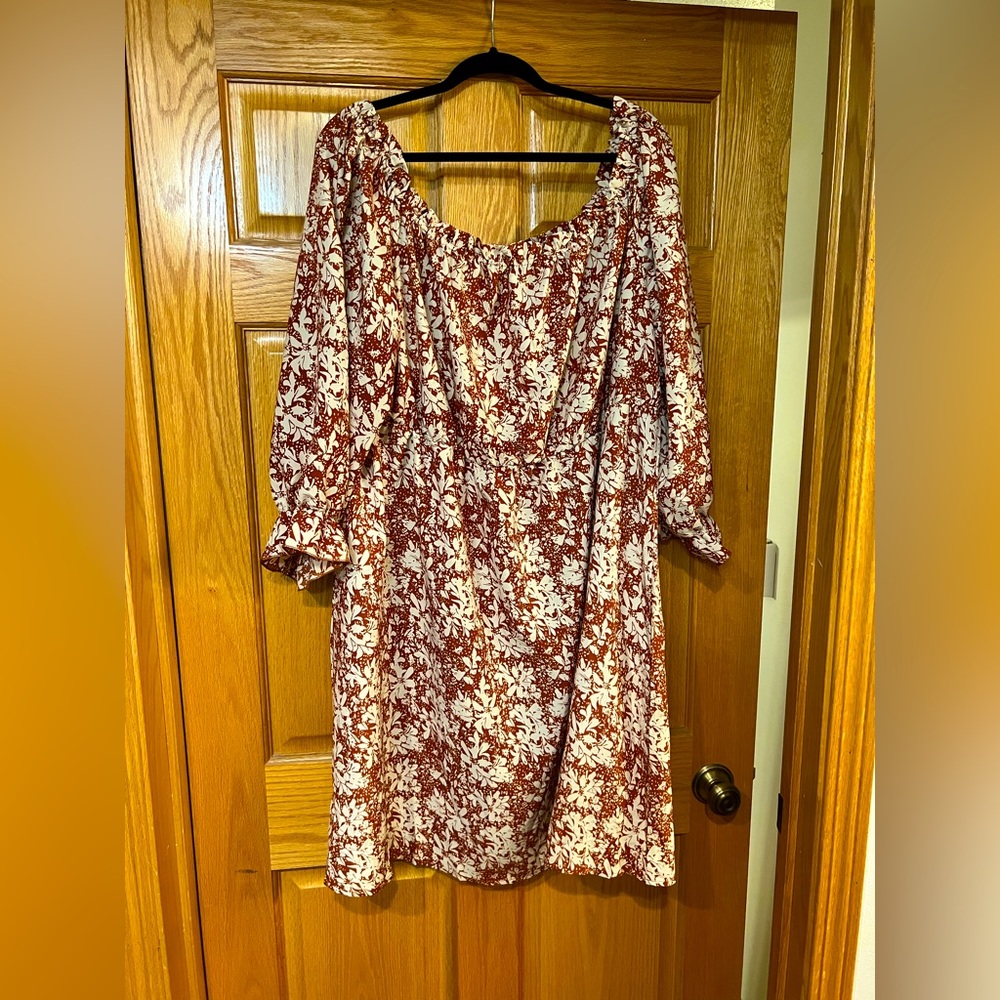Orange & White Floral Off-Shoulder Dress